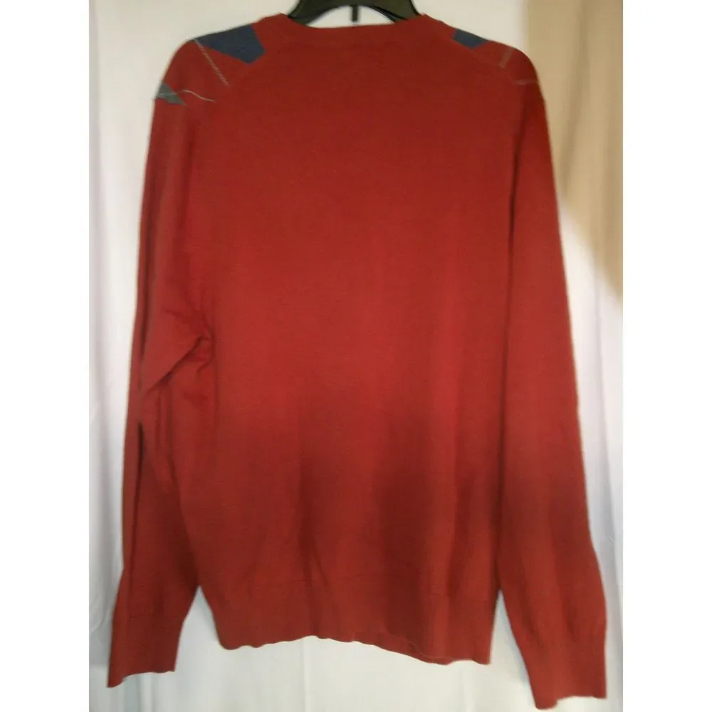 IZOD Argyle VNeck‎ Sweater Orange Navy Gray Pattern Long Sleeve Pullover L